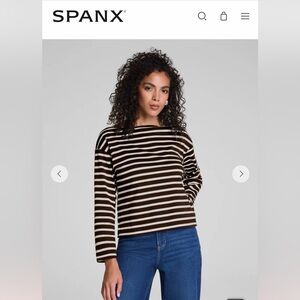 SPANX Chocolate and Ivory Striped Top